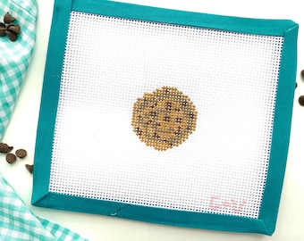 CHOCOLATE CHIP COOKIE Mini | 18 or 13 Mesh Stitch Painted Zweigart Mono Deluxe Dessert Bakery Needlepoint Canvas  Beginner Project Bag Tag