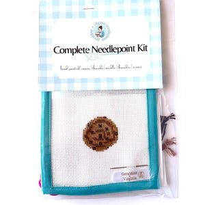 STARTER NEEDLEPOINT KIT Chocolate Chip Cookie | Hand Painted Canvas, Threads, Supplies, Instructions Beginner Stitcher Simple Easy diy