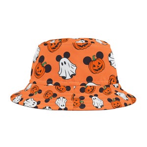 Mouse Ears Ghost and Pumpkin Bucket Hat, black and Orange Halloween Vacation for kids and adults