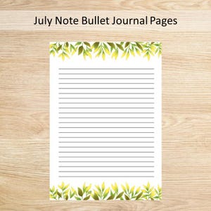 Juli Notizpapier Bullet Journal Seite bedruckbar, in A5 und A4 Größe, handgezeichnete Blätter, liniert, gepunktet und normal Papier Variationen