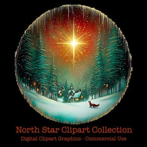 North Star-clipartbundel - 20 betoverende digitale png-afbeeldingen - direct downloaden