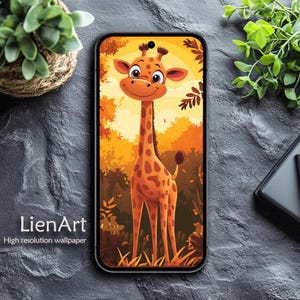 Fondo de pantalla de jirafa para teléfono – Fondo de pantalla de animales para iPhone y Android – Descarga digital con estilo de dibujos animados