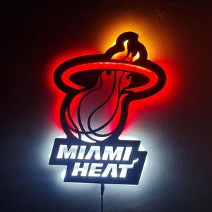 Miami Heat LED Lighted Sign, Miami Heat Basketball Team Emblem Illuminated Wall Decor, Basketball Sports Fan Gift, Christmas Gift