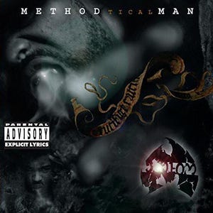 May include: Album cover for "Methodical Man" featuring a dark, abstract design with a face and stylized elements. The title is at the top, and a "Parental Advisory Explicit Lyrics" label is in the lower left corner. The overall color scheme is dark with hints of brown.