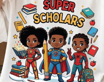Super Scholars PNG, African American Superhero Students, Back to School Design (Digital Download)