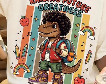 Afro Dino Boy Back To School SVG PNG PDF | Raising Future Greatness Shirt Design
