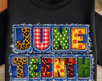 Juneteenth PNG Design, Frayed Denim Patch Lettering, African American Freedom Day (Digital Download)