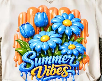 Summer Vibes Floral Watercolor PNG, Trendy Shirt Design (Digital Download)