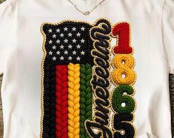Juneteenth 1865 PNG, estilo bordado tejido 3D, diseño de bandera panafricana (descarga digital)