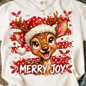 Distressed Christmas Reindeer PNG, Santa Hat, Striped Polka Dot Holiday Design (Digital Download)