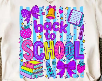 Back to School PNG, Crayon Apple Pencil Notebook Graphic, Teacher Shirt Design (Digital Download)