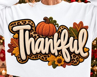 Thankful Crochet Pumpkin Design, Leopard Print Fall Sublimation (Digital Download)