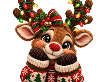 Crochet Reindeer PNG, Festive Holiday SVG, Sublimation DTF Transfer (Digital Download)