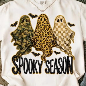 Spooky Season Ghosts PNG, Camo Leopard Checkerboard Halloween Design (Digital Download)