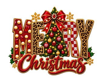 Glam Leopard Print Christmas Tree PNG, Jewelry Bow Holiday Design (Digital Download)