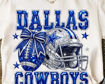 Dallas Cowboys Football Bling PNG, Coquette Bow Helmet, Rhinestone Effect (Digital Download)