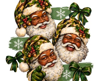 Black Santa Camo PNG, African American Christmas Sublimation Design (Digital Download)