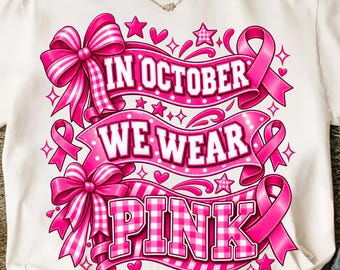 Breast Cancer Awareness PNG, Pink Ribbon, Polka Dots, October Wear Pink (Digital Download)