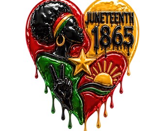 Juneteenth 1865 Black Queen Heart PNG, Dripping Gold Afro Woman Design (Digital Download)