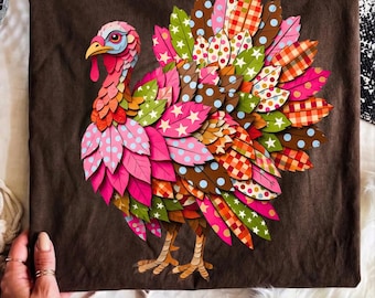 Layered Paper Art Turkey, Colorful Thanksgiving SVG, Whimsical Fall DTF Transfer (Digital Download)