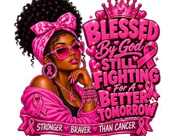 Breast Cancer PNG, Black Woman Pink Ribbon Awareness Sublimation Design (Digital Download)
