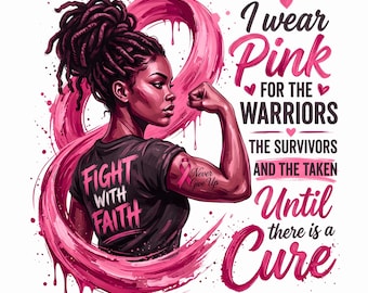 Breast Cancer PNG, Black Woman Pink Ribbon Awareness Sublimation Design (Digital Download)