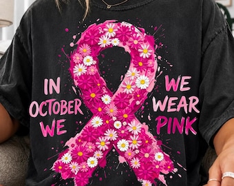 Floral Pink Ribbon PNG, Breast Cancer Awareness Design (Digital Download)