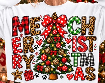 Merry Christmas Leopard Plaid Tree SVG, Paw Print Holiday Design (Digital Download)