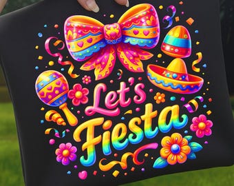Let's Fiesta PNG, Mexican Birthday Bow, Cinco de Mayo Sombrero Maracas Art (Digital Download)
