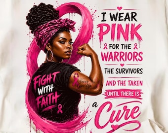 Breast Cancer PNG, Black Woman Pink Ribbon Awareness Sublimation Design (Digital Download)