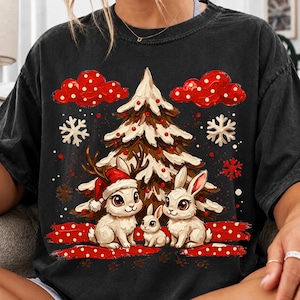 Christmas Bunny Family PNG, Woodland Reindeer Antlers Sublimation Design (Digital Download)
