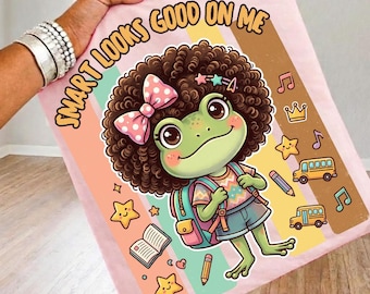 Frog Girl Back To School SVG PNG PDF | Afro Hair Sublimation Design (Digital Download)