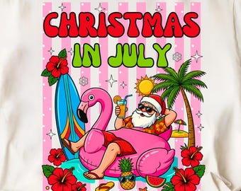 Christmas In July PNG, Tropical Santa Summer Vibes Design (Digital Download)