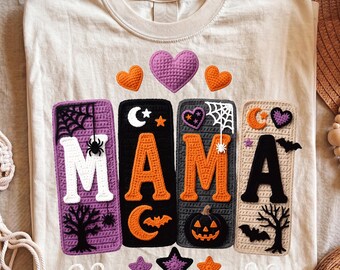 Mama Halloween PNG, Spooky Crochet Shirt Design, Mom Fall Graphic (Digital Download)