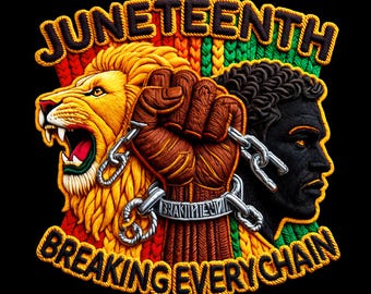 Diseño de león PNG en 3D para Juneteenth, bordado de la ruptura de la cadena, orgullo de la historia afroamericana (descarga digital)