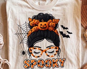 Spooky Mama PNG, Halloween Messy Bun, Pumpkin Crochet Graphic (Digital Download)