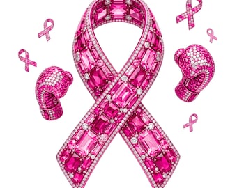 Jeweled Pink Ribbon Boxing Gloves PNG, Breast Cancer Awareness Design (Digital Download)