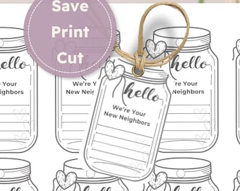 Neighbor Gift Tag Printable, Rustic Welcome Housewarming Gift Label, Apartment Home Hello Note, Business Welcome gift-tag, Instant Download