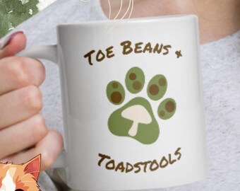 Woodland Whimsical Mug, Cute Mushroom Cat Paw Ceramic Mug, 20oz Toe Beans & Toadstools Coffee and Tea Cup, For Fungi and Animal Lovers