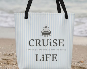 Cruise Life Tote Bag, Snacks| Sunshine | Finding Ducks, Large 16x20 Beach Pool Bag with Inside Pocket, Cruise Duck Hunt Gift, Trip Essential