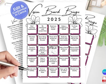 Editable Vision Board Bingo, Printable Manifest Bingo Card, New Year Resolution Manifestation Activity, New Year’s Goal Setting Party Game