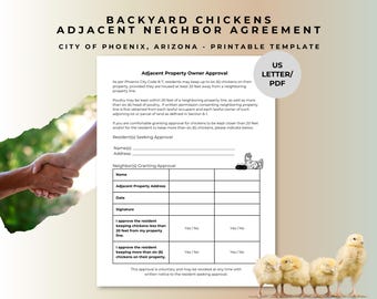 Backyard Chicken Permission Form Neighbor Agreement Letter for Phoenix Arizona Homestead Chicken Keeping Code Printable PDF Digital Download
