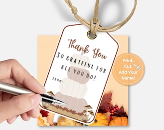 Thank You Tags, Grateful Tag, Friendsgiving Fall Favor Tags, Printable Autumn Thanksgiving Place Tags, Digital Download, For Teacher