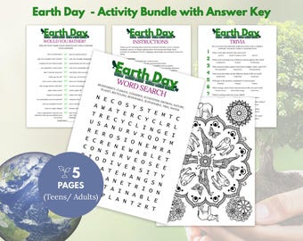 Earth Day Printable Activities for Teens and Adults | Engaging for Class, Groups, and Friends | Eco-Friendly Fun Word Games, Trivia, & More