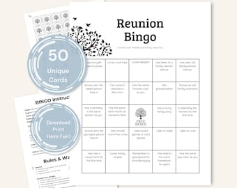 Family Reunion Bingo Game, Printable Icebreaker Activity, Family Gathering Mingle Game, Reunion Party Game, Instant Download, 50 unique