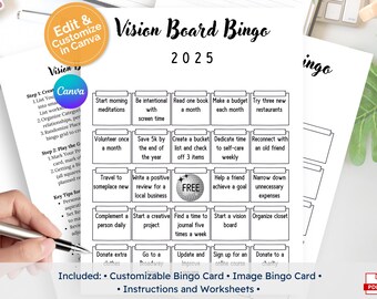 Editable Vision Board Bingo, Printable Manifest Bingo Card, New Year Resolution Manifestation Activity, New Year’s Goal Setting Party Game