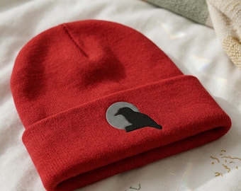 Knit Beanie Embroidered Raven, Whimsigoth Hat For Gift, Unique Seasonal Apparel, Outdoor Lover Gift
