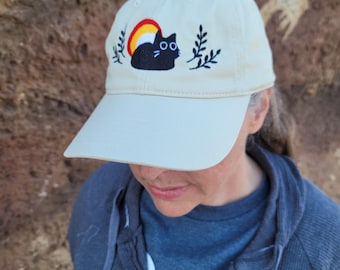 black cat dad hat gift embroidered Halloween accessory fall gift hat black cat mom gift cap