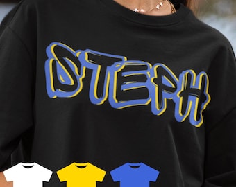 Steph T-Shirt Warriors Colors Blue Gold Graffiti Style Tee Unisex Basketball Shirt Stephen Curry Fan Gift NBA Streetwear Heavy Cotton