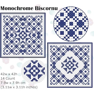 Monochrome Geometric Biscornu Cross Stitch Pattern PDF